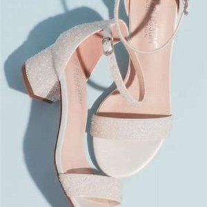 Allover Iridescent Pearl Low Block Heel Sandals SIZE 8 WIDE